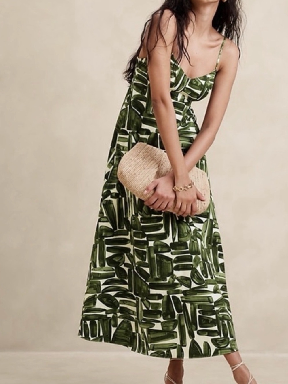 Banana Republic Green Print Maxi Dress sz 14